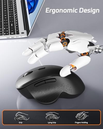 Uiosmuph G09 Bluetooth Wireless Mouse, Rechargeable Ergonomic Mouse - Black