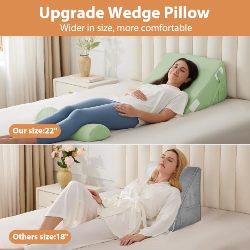 BIEEZZK Wedge Pillow Set for After Surgery, Wedge Pillow for Acid Reflux, Bed Wedge Pillow with Adjustable 9&12inch for Headboard,Sleeping, Orthopedic Memory Foam for Neck&Back Support, Green