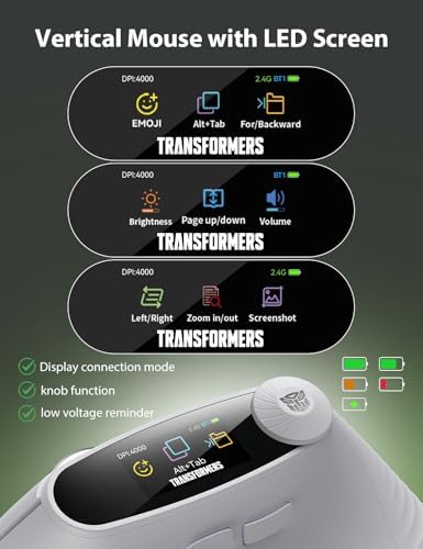 Transformers Vertical Ergonomic Mouse with LED Screen & Knob Control White