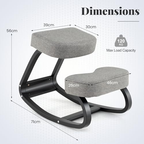 Giantex Ergonomic Kneeling Desk Chair, Upright Posture Chair with Cushion & Solid Wood Frame, Natural Relief for Neck or Back Pain, Wooden Knee Chair for Home Office (2)