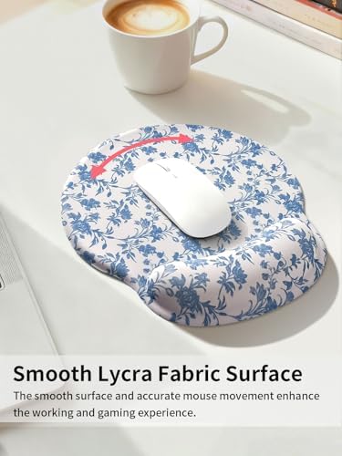 Seorsok Cute Sage Blue Floral Mouse Pad with Gel Wrist Support Mouse Pad,Ergonomic Aesthetic,Comfort Mousepad for Office Work Computer,Pain Relief Mousepad with Non-Slip Silicone Base,Blooming Flower