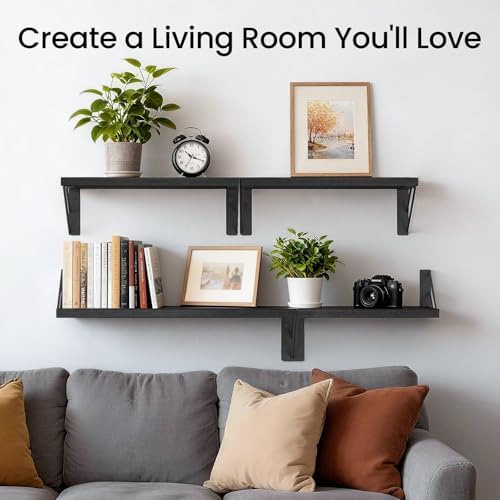BAYKA Wall Mounted Black Floating Shelves for Wall (Set of 4, 16" Mixed)