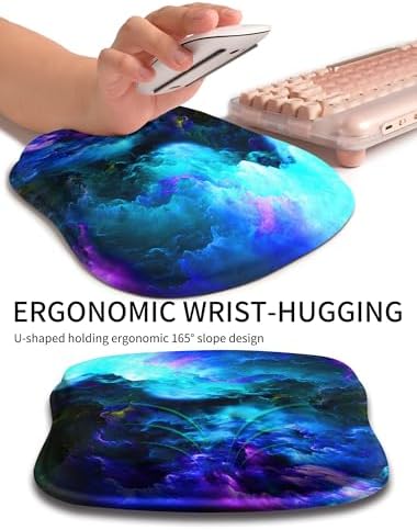 Hokafenle Ergonomic Wrist-Hugging Mouse Pad Wrist Support, U-Shaped Holding Wrist Rest Mousepad for Carpal Tunnel Pain Relief with Cushioned Memory Foam Slope Massage Bulge (10.2x8.3 in,Nebula)