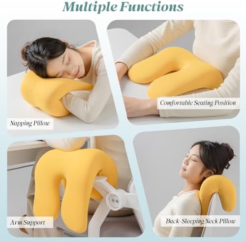 SheRest Office Chair Neck Pillow, Memory Foam Ergonomic Nap Pillow Office Chair Headrest Accessory, Neck Support Pillow Ideal for Office and Gaming, Yellow