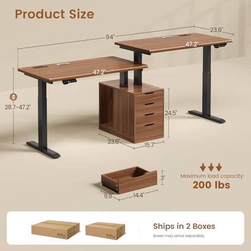 SEDETA Standing Two Person Desk with 4 Drawers, 2 Power Outlets, CPU Stand