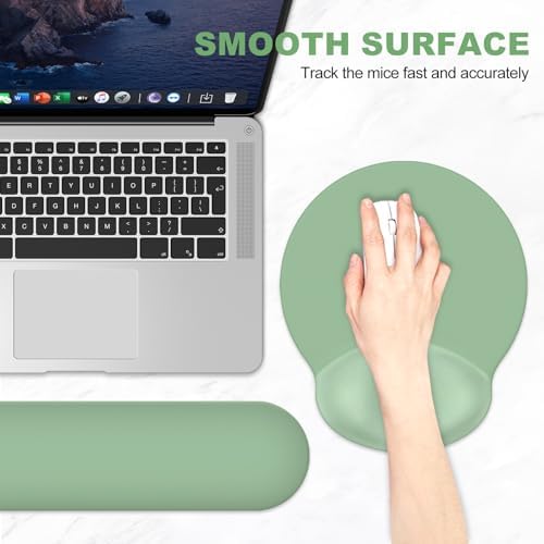 AIMSA Mouse Pad with Wrist Rest Support, Keyboard Wrist Rest Set, Ergonomic Memory Foam Mousepad for Computer Keyboard, Easy Typing and Pain Relief, Green