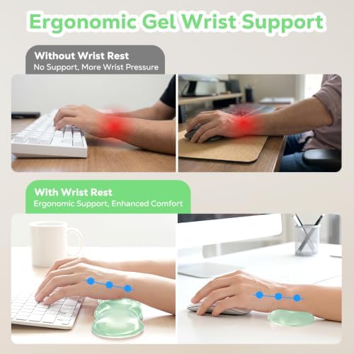 Moko Gel Wrist Rest for Keyboard and Mouse, Clear Hand Rest, Clear Green