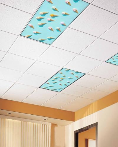 Ice Cream Magnetic Fluorescent Light Covers for Ceiling Lights 2 x 4 Feet,Summer Popsicle Tasty Desserts Food Frosting Office Classroom Kitchen Drop Ceiling Light Covers Filters Shade Panel 1 Pack