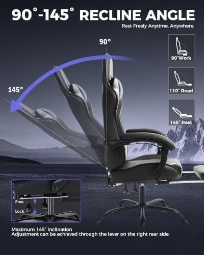LUCKRACER Gaming Chair with Footrest, Pocket Spring Seat, 90°-135° Reclining Computer Chair with Linkage Armrests, Lumbar Support, Height Adjustment, SGS-Tested Gas Lift, 330 lbs Capacity, White