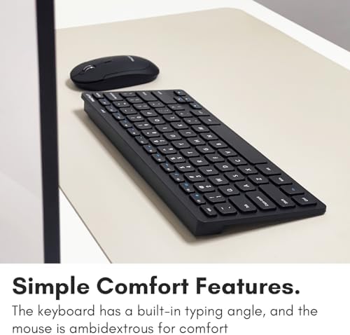 Macally Small Wireless Keyboard and Mouse Combo - Quiet Productivity Duo - 2.4G Wireless Compact Keyboard and Mouse for PC - 78 Key Mini Keyboard and Mouse with Slim Body, Click Buttons, & 3 DPI Modes