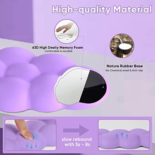 Sushret Cloud Wrist Rest Keyboard, Purple Cloud Palm Rest with PU Leather Memory Foam Cute Keyboard Rest for Wrist Support and Arm Rest, Desk Cloud Wrist Pad for PC Gaming/Hand Cushion/Computer/Office