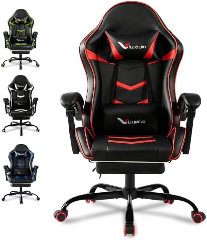 Gaming Chair for Adults with Pocket Spring Cushion Footrest Red and Black