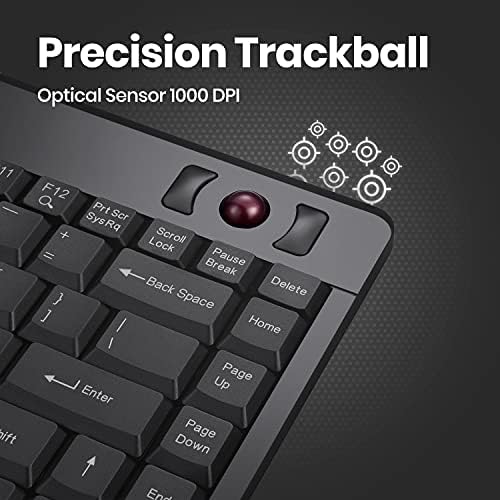 Perixx PERIBOARD-505H Wired Mini Keyboard with Built-in Trackball, 0.55 Inch Trackball and 2 USB Hubs, Black, US English Layout