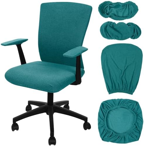 Tallew Office Chair Covers Set Computer Universal Protective Stretchable Chair Seat Covers Desk Armrest Slipcovers Pads Office Cushion Backrest for Rotating(Lake Blue)