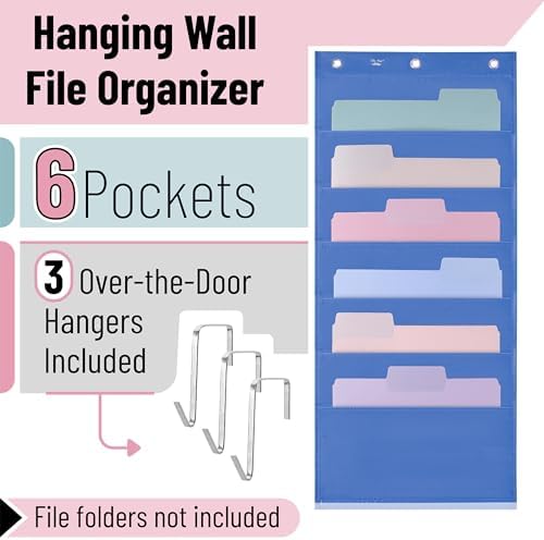 Mr. Pen- Hanging Wall File Organizer, 6 Pocket, Blue