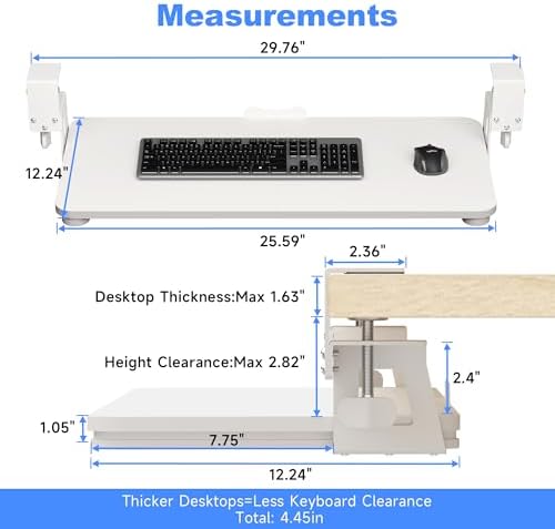 XINLEI Keyboard Tray Under Desk Large C-Clamp 25.6" x 11.8" Board