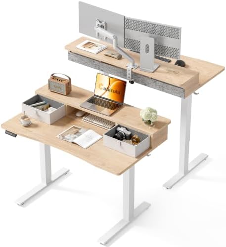 CubiCubi 48 x 24 Inch Electric Standing Desk with 2 Drawers, Maple