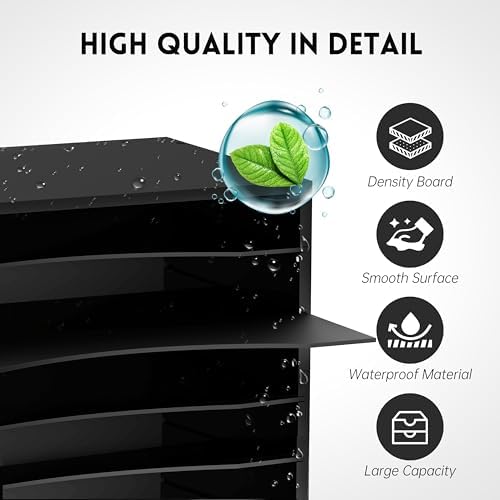 5 Tier Wood Desk Organizer, Mail Sorter and Paper Organizer for Desk, Black