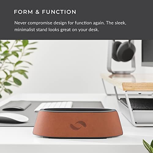 HumanCentric Vertical Laptop Stand in Vegan Cognac Leather, Adjustable