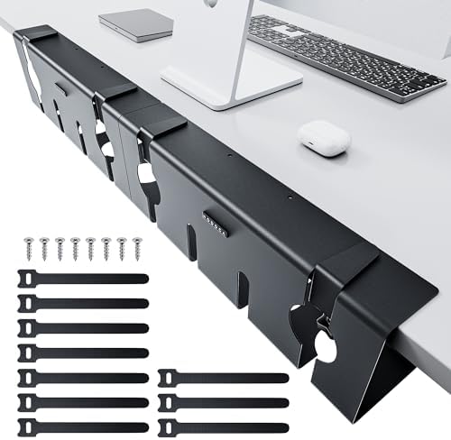 NODOCA No Drill Under Desk Cable Management Tray, 17'' Wire Management, Punch-Free Clamp on, Metal Cable Tray, Wire Organizer Under Desk, Under Desk Basket for Office and Home, Black(2 Packs)