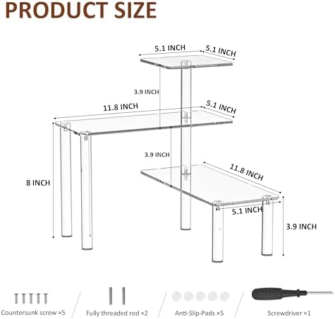 Sezanrpt Clear Countertop Corner Organizer Shelf 11.8x11.8x12.4 Inch, 3 Tier Acrylic Bathroom Organizer Corner Shelf for Countertop, Space Saver, Moisture Proof (Pack of 2)
