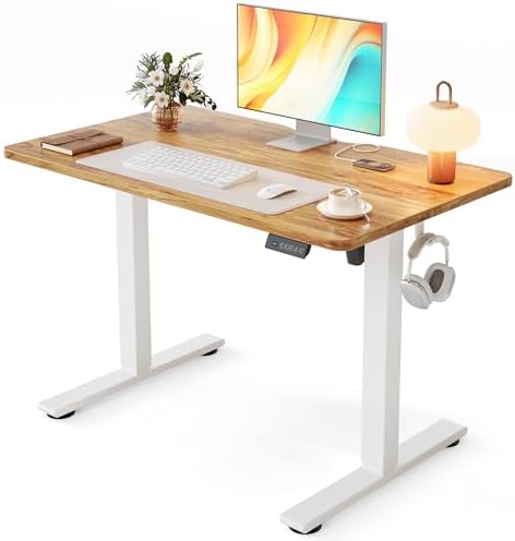 Cubiker Standing Desk, 40x24 Inches Sit Stand Home Office Desk, Electric Stand up Desk, Adjustable Desk with Splice Board, White Frame/Light Rustic Top