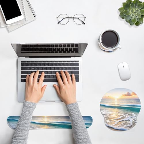 Britimes Ergonomic Mouse Pad Set with Wrist Rest, Beach Summer Sun