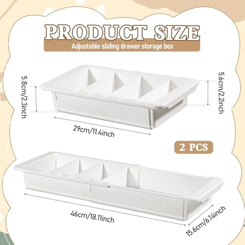 2Pcs Expandable Sliding Drawer Tray with Adjustable Dividers