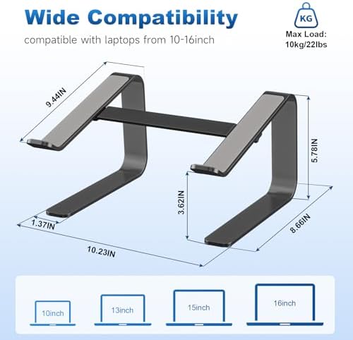 suptek Aluminum Laptop Stand,Ergonomic Detachable Computer Laptop Stand for Desk, Metal Computer Riser, Notebook Riser Heavy Stable PC Holder for 10-16" Laptops Notebook Computer, Black