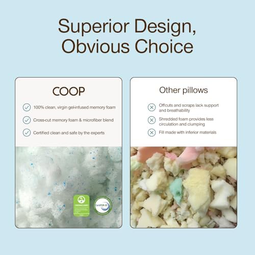 Coop Home Goods Eden Cut-Out Bed Pillow for Side Sleepers, Queen Size, Adjustable Medium Soft Memory Foam Cooling Pillow with Ergonomic Shoulder Cut-Out, CertiPUR-US/GREENGUARD Gold