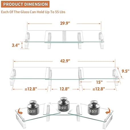 Hemudu Dual Monitor Stand, Computer Monitor Stand, Desktop Organizer, Monitor Stand Riser for PC, Computer, Laptop Clear HD02T-301