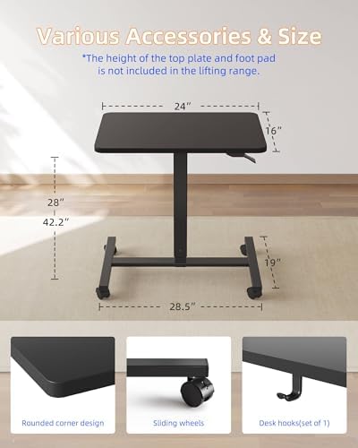 YIHAYO 24 x 16 Inches Mobile Small Standing Desk with Wheels, Black