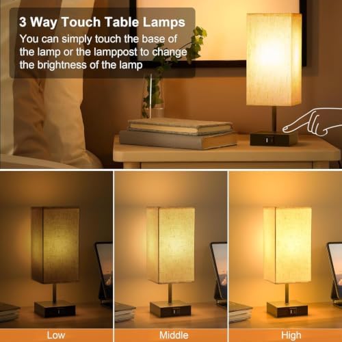 Bedside Table Lamps for Bedroom Touch Nightstand Lamp with USB C+A