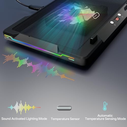 DEPGI Movable RGB Laptop Cooler with 5.5" Sliding Fan, Ergonomic Cooling Stand with 8 Light Modes for 14-17.3 Inch Gaming Laptops
