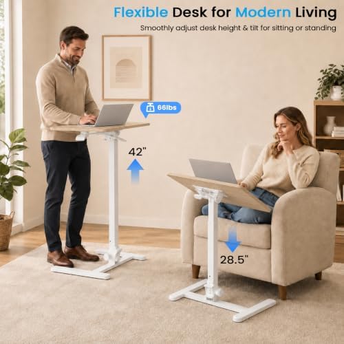 25" Mobile Folding Desk, Pneumatic No-Assembly Standing Desk, Maple