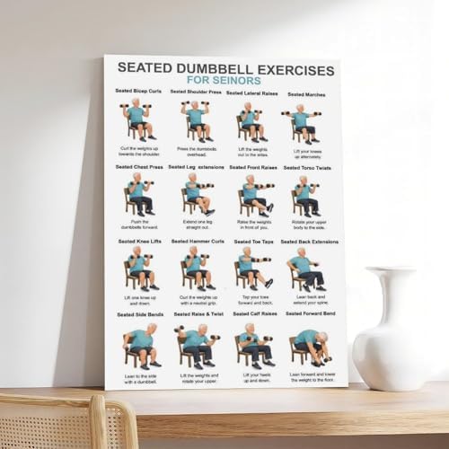 Chair Dumbbell Exercises for Seniors Seated Low Impact Strength Workout Chart Home Fitness Canvas Poster Bedroom Decor Room Decor Frame 20x30inch