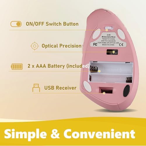 Urby Left Handed Mouse, Vertical Left Handed Ergonomic Wireless Mouse.Pink