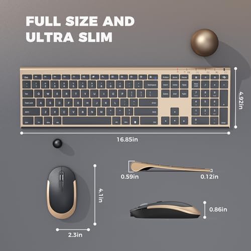 Vssoplor Wireless Keyboard and Mouse, Rechargeable Ultra Slim, Black Gold