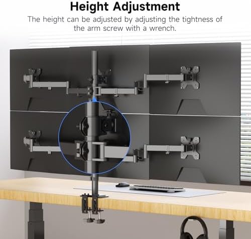 Suptek Hex LED LCD Monitor Stand up Desk Mount Extra Tall 31.5 inch Pole Heavy Duty Fully Adjustable Stand for 6 / Six Screens up to 27 inch (MD68126)