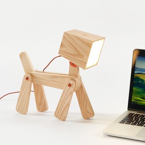 Novelty Cute Wood Dog Lamp 3 Levels Dimmable Touch Control Switch