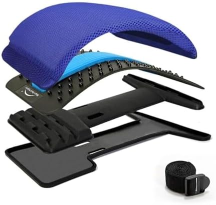 Multi-Level Magic Back Stretching Device with Memory Foam Pad,Back Lumbar Support for Office Chair and Car Lumbar Traction Device for Back Pain Relief(Blue Pad/Black)