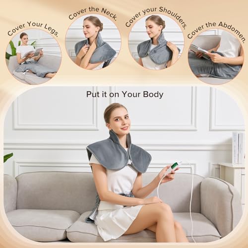 Electric Heating Pad for Neck Back Shoulder Pain Relief, 25"x37" Large Full Body Weighted Heated Pad for Menstrual Cramps - 5 Heat Levels/Snug Fit, Birthday Gifts for Women Men Mom Dad Elders