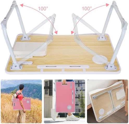 Laptop Bed Table, Laptop Desk for Bed, Foldable Laptop Bed Desk with USB Charge Port, Handle, Desktop Card Slot, Cup Slot, Side Drawer, Portable Laptop Table for Bed Eating Reading Working