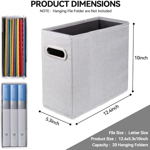 4 Packs Letter Size File Organizer, File Folders Organizer, Fabric Storage Box, Collapsible Paper Organizer with Metal Handle, Smooth PVC Rails, Only Box (Light Gray)