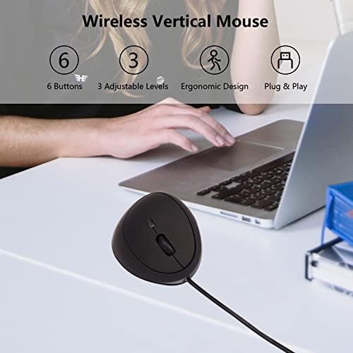 Wired Mouse Vertical Ergonomic Optical Mouse USB Mice Corded Mouse for Computer/Laptop/PC/Desktop/Mac/Office/Desktop, Better for Small Medium Sized Hands, with Cord, with Side Buttons, Gifts