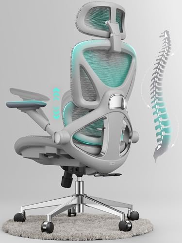 CAPOT Ergonomic Office Chair 400lbs Mesh Seat, High Back Adjustable Lumbar, 90/110/125°Backrest Lock, Flip-up Armrests, 3D Headrest, Computer Desk Gaming Chair with PU Wheels - Gray