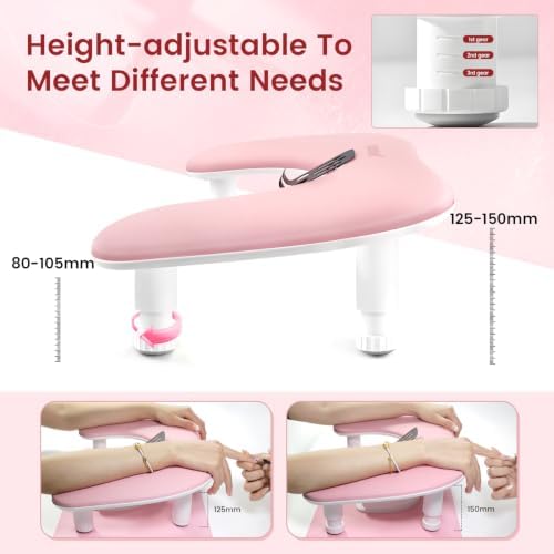 JODSONE U-Shaped Pink Manicure Arm Rest for Nails Tech with Rotating 360°Built-In Phone Holder and Adjustable Nail Arm Rest Detachable Manicure Hand Rest for Salon Design (Includes Pink Nail Mat)