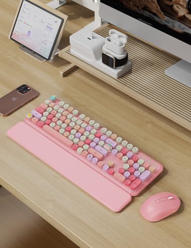 Wireless Keyboard and Mouse Combo, Cute Typewriter, Magnetic Wrist Rest