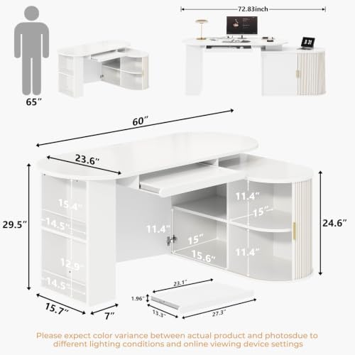 HSH 60 Inch L Shaped Computer Desk, Reversible L Desks with Storage Cabinet