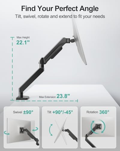 MOUNT PRO Ultrawide Single Monitor Arm for 22"- 42" Screens, Monitor Desk Mount Stand Holds up to 33 lbs, Heavy Duty Fully Adjustable Gas Spring Desk Mount, VESA Mount with Clamp/Grommet Base